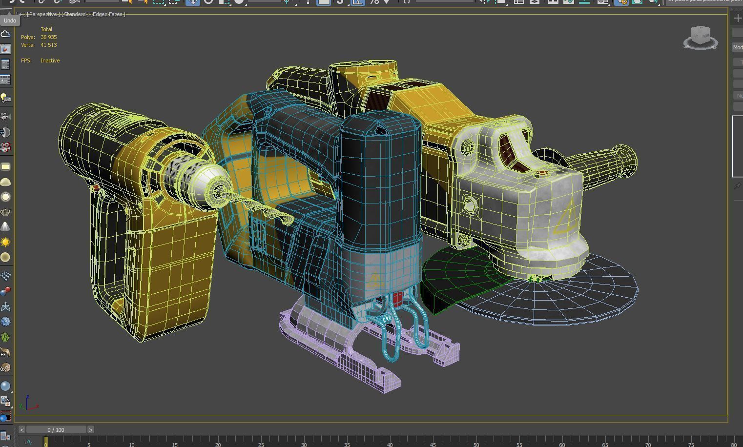 set of modern portable power tools Drill grinder and jigsaw Low-poly 3D model_15