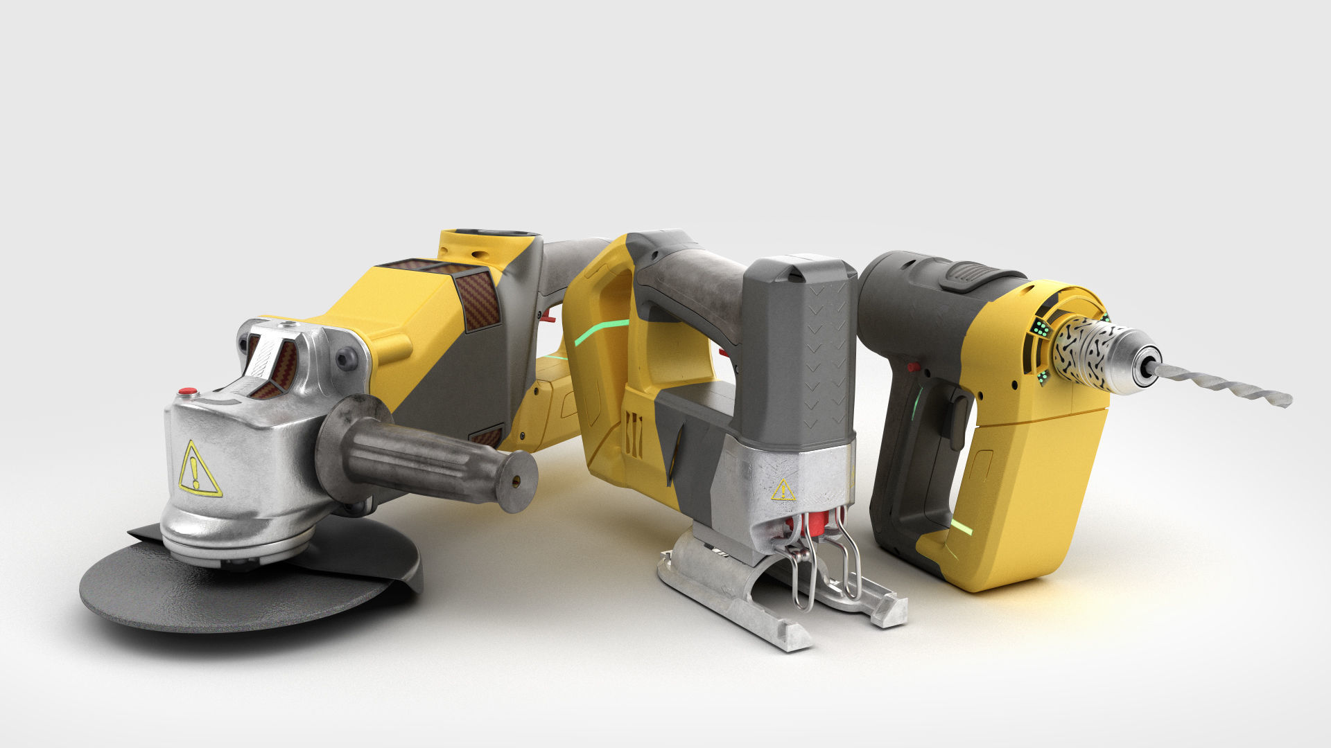 set of modern portable power tools Drill grinder and jigsaw Low-poly 3D model_1