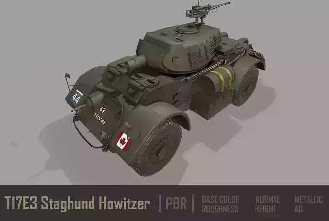 T17E3 Staghound Howitzer Armoured Car Low-poly 3D model