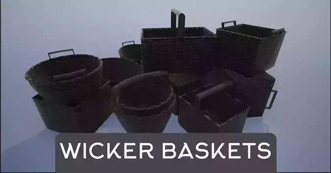 Empty Wicker Baskets Low-poly 3D model
