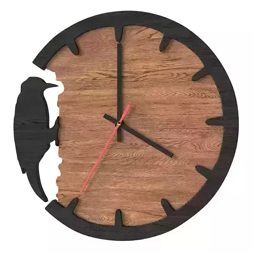 Clock wooden wall with bird