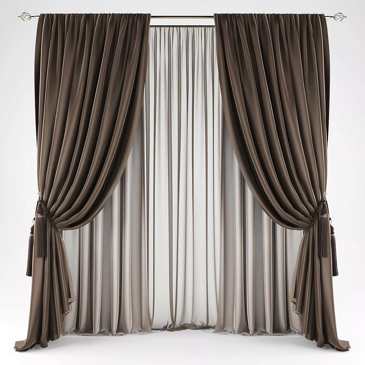 Curtains curtain with drapes Low-poly 3D model_0