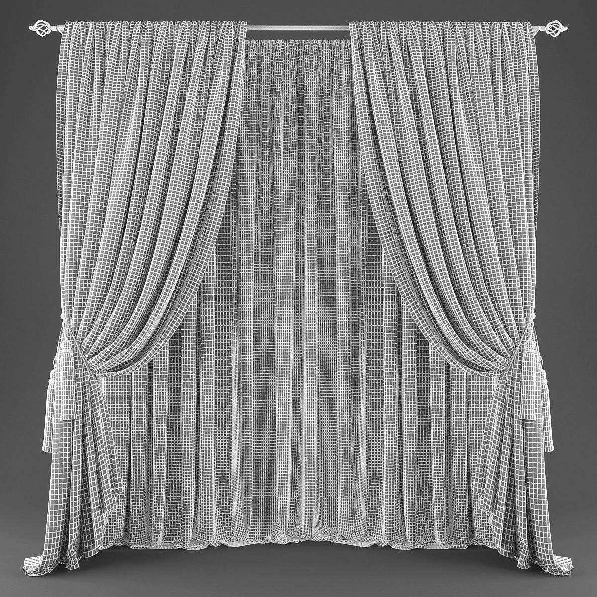 Curtains curtain with drapes Low-poly 3D model_1