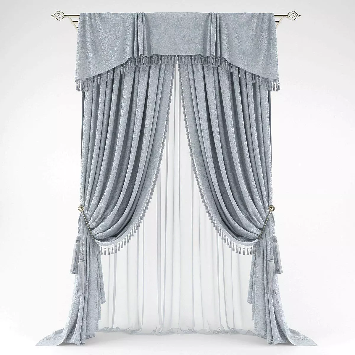 Curtains curtain with drapes and tassels Low-poly 3D model_0