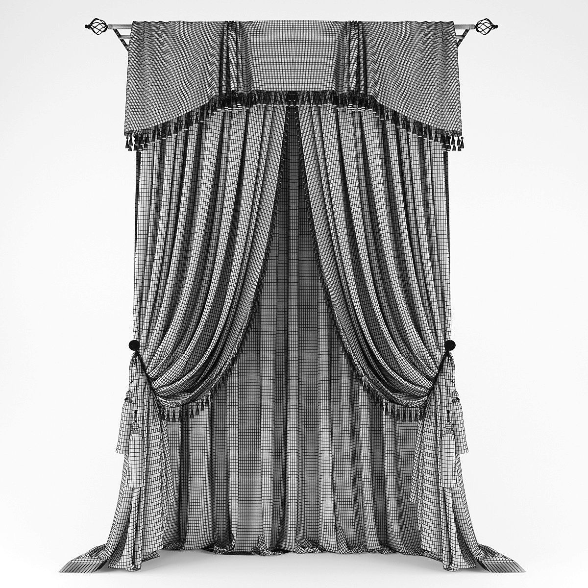 Curtains curtain with drapes and tassels Low-poly 3D model_1