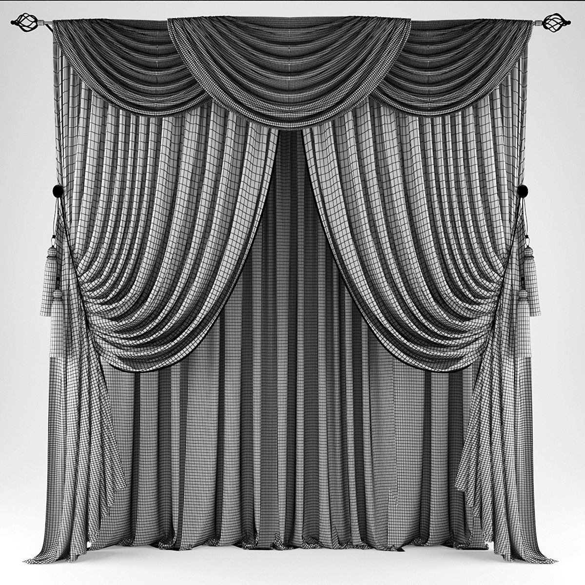 Curtains curtain Low-poly 3D model_1