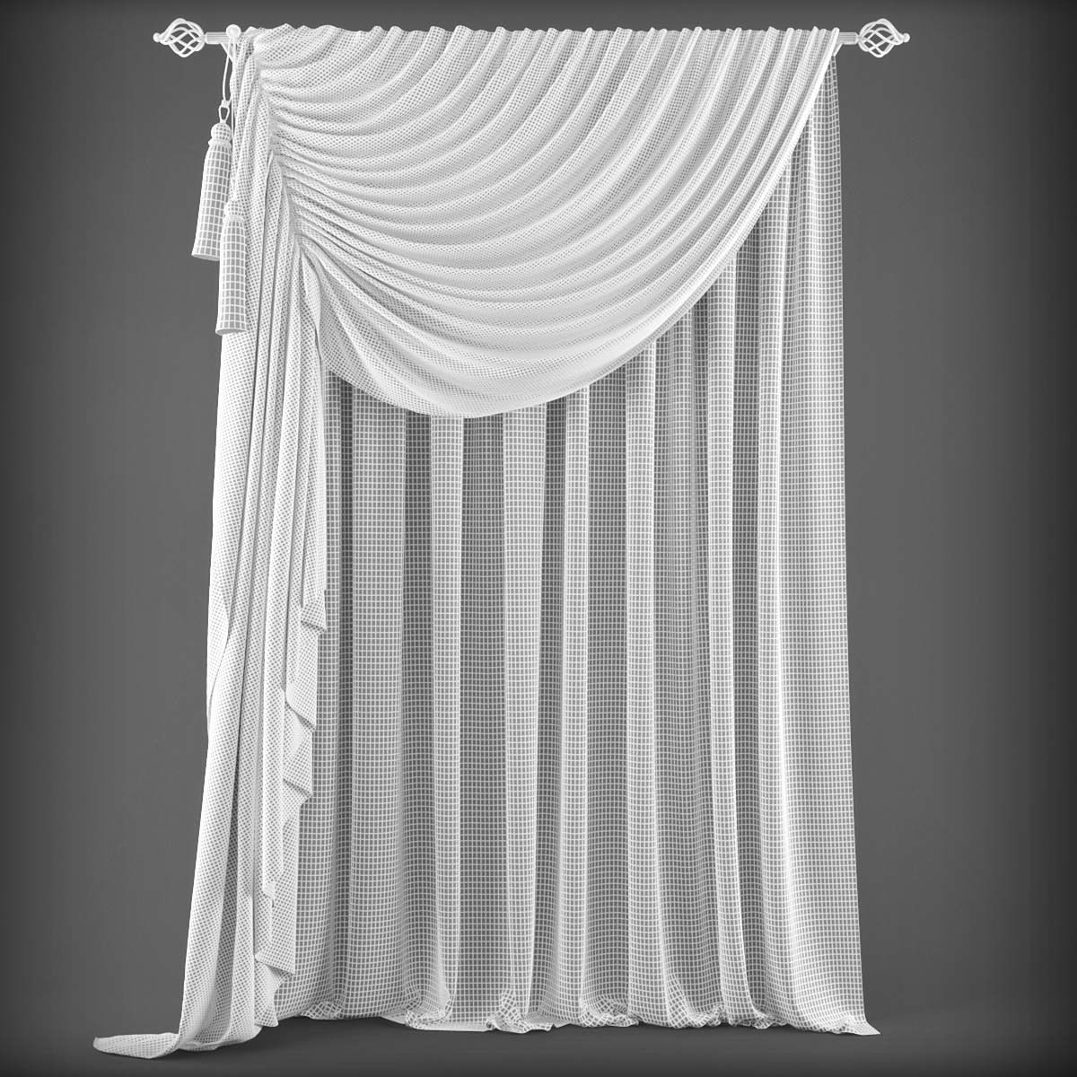 Curtains curtain draped on wall Low-poly 3D model_1