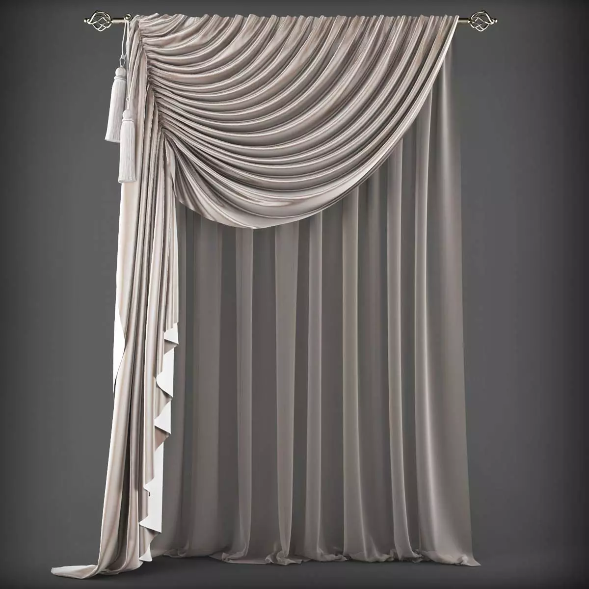 Curtains curtain draped on wall Low-poly 3D model_0