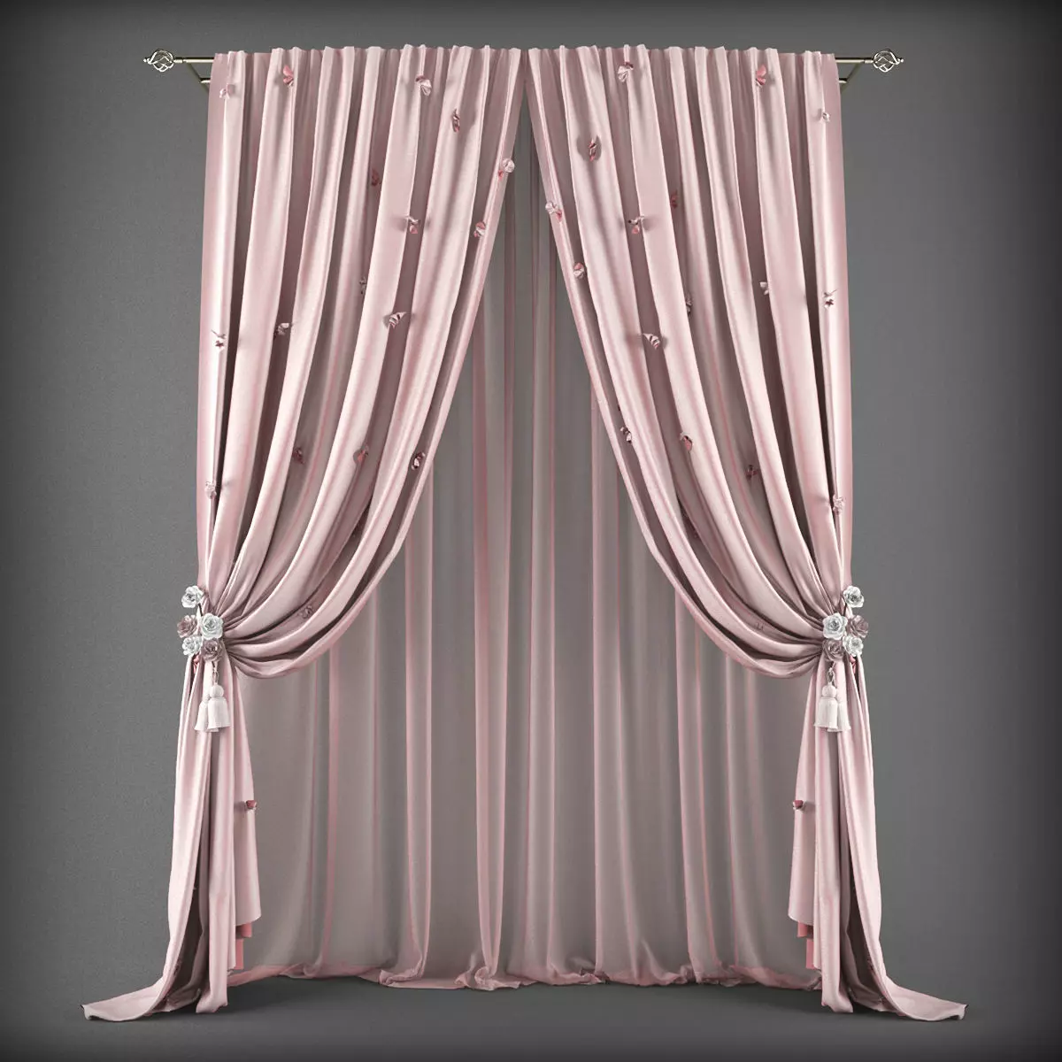 Curtains curtain with bows Low-poly 3D model_0