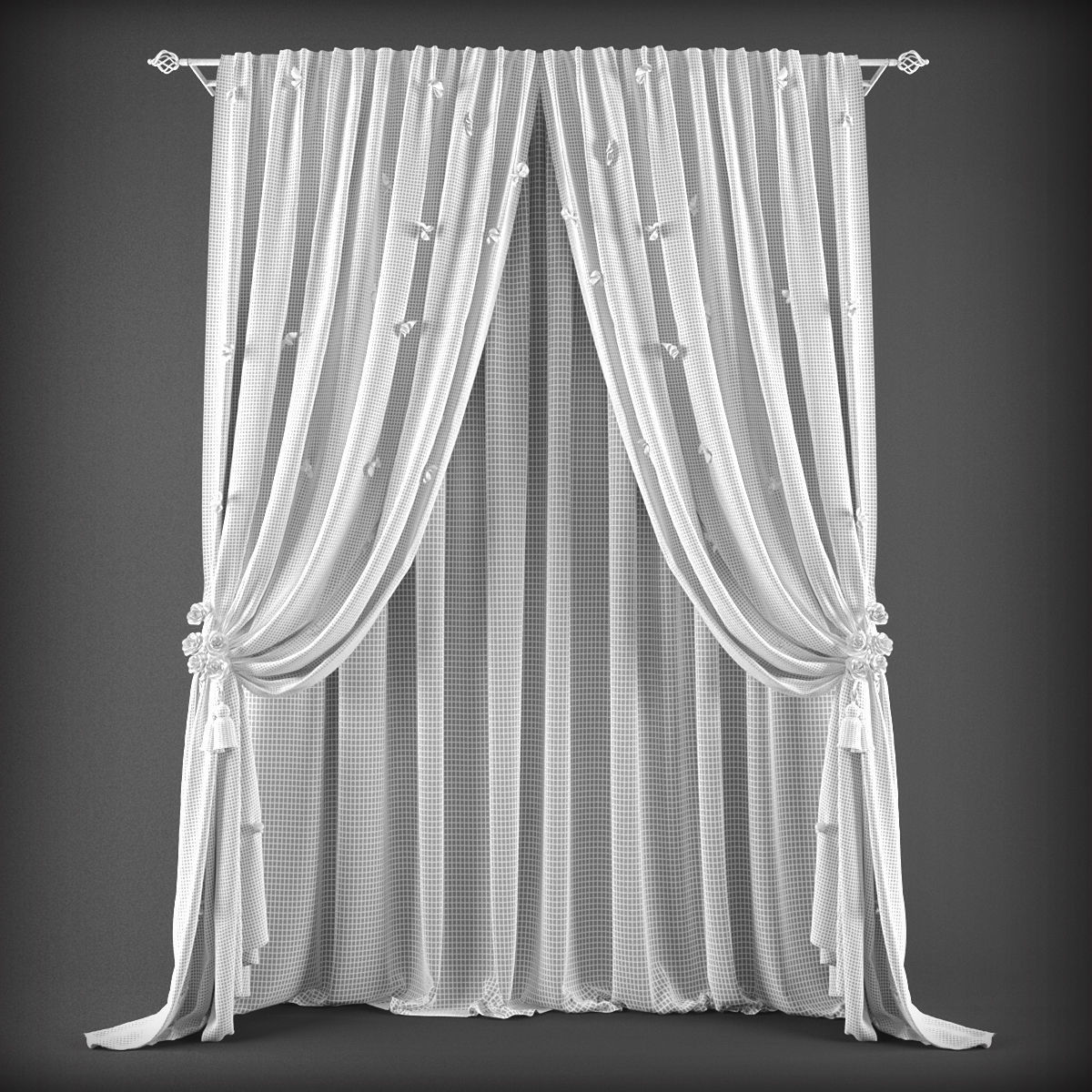 Curtains curtain with bows Low-poly 3D model_1