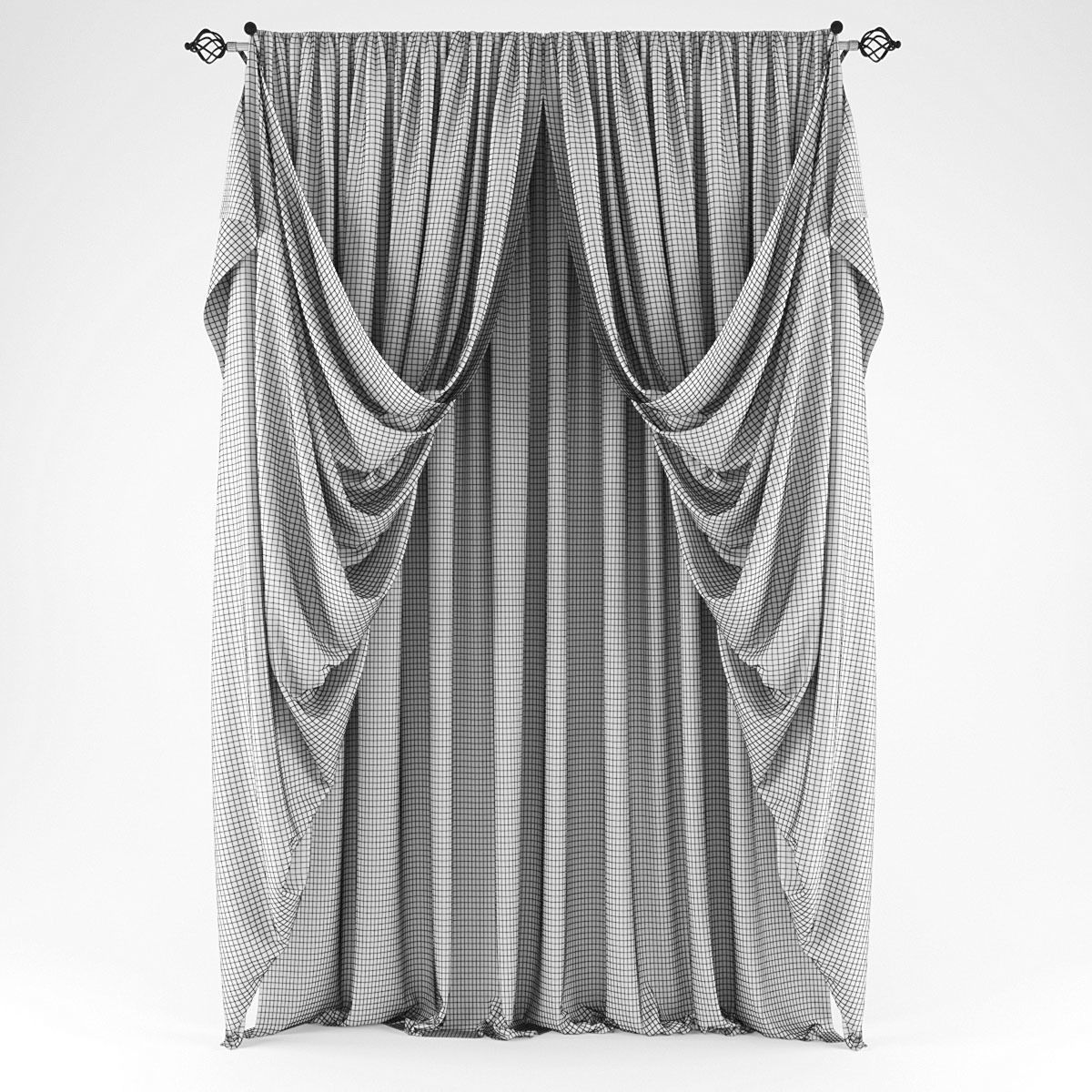 Curtains draped curtain Low-poly 3D model_1