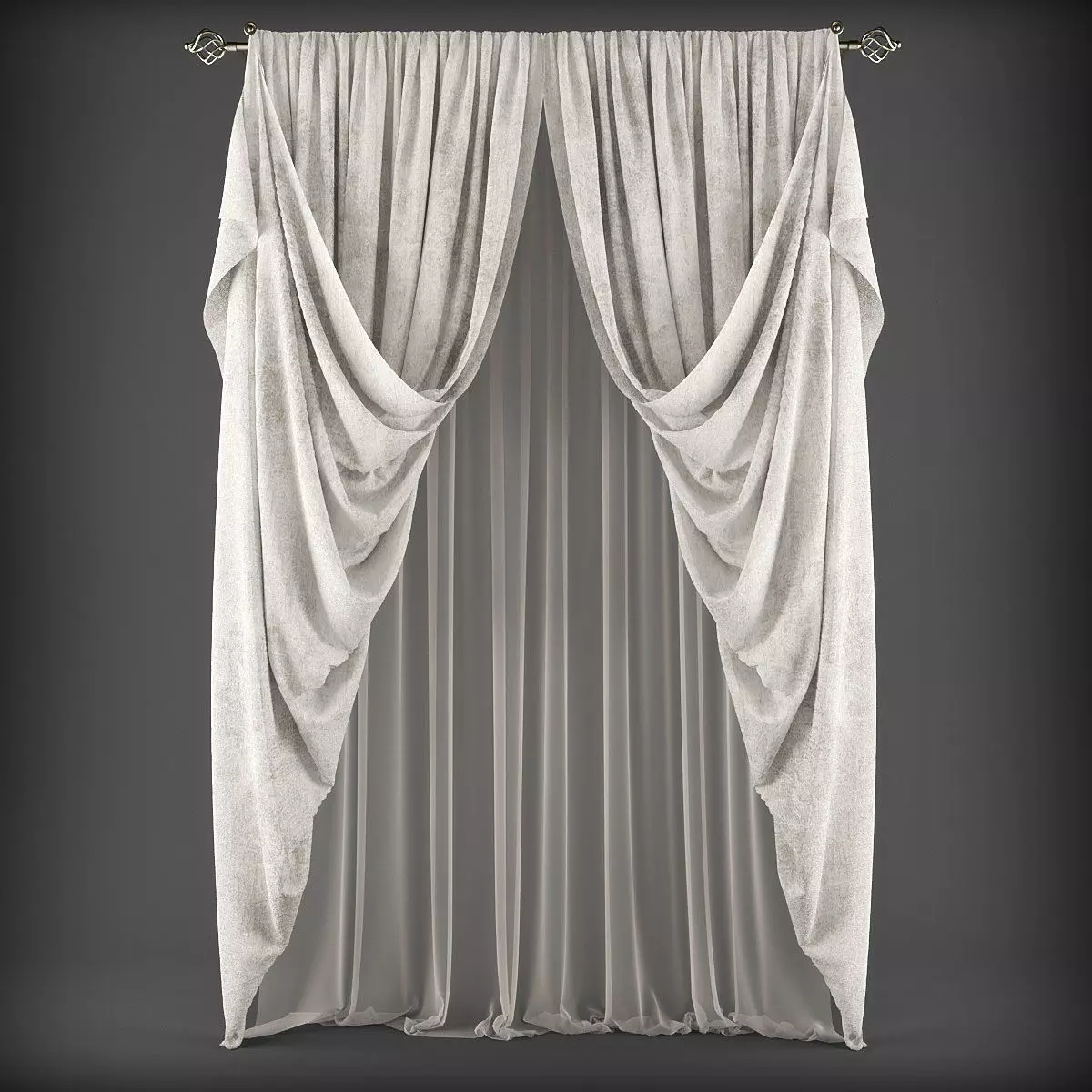 Curtains draped curtain Low-poly 3D model_0