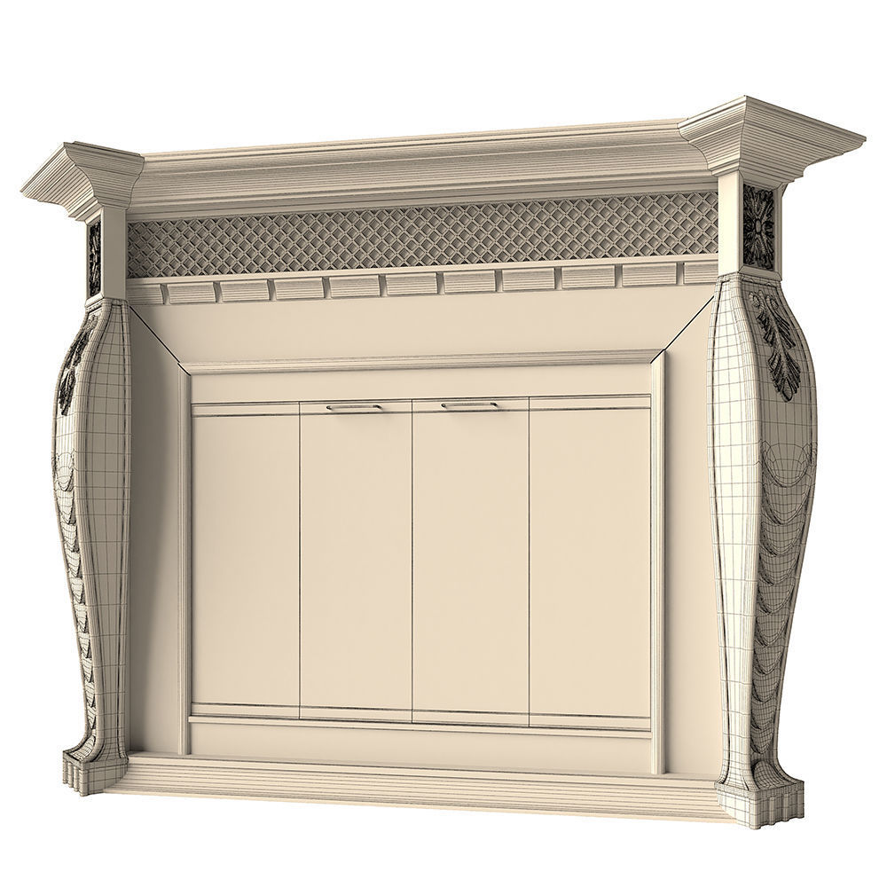 Fireplace electric with wooden mantle 3D model_2