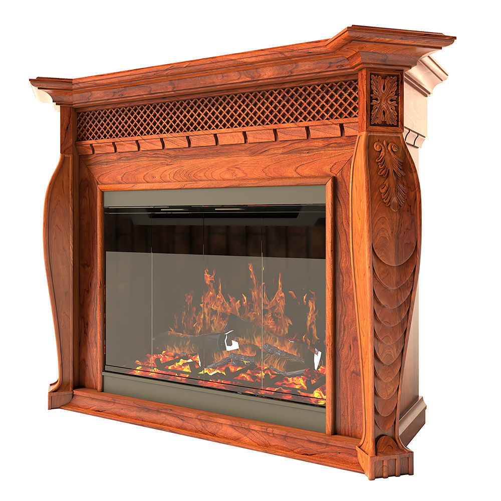 Fireplace electric with wooden mantle 3D model_1