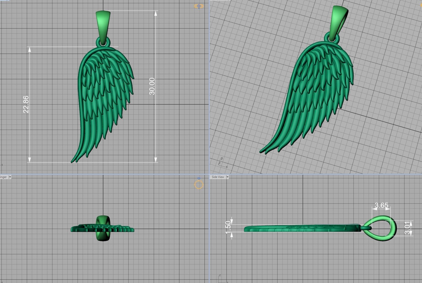 Angel Wing Printable Necklace Pendant 3dmodel 23mm Height 3D print model_11