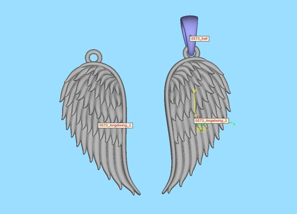 Angel Wing Printable Necklace Pendant 3dmodel 23mm Height 3D print model_18