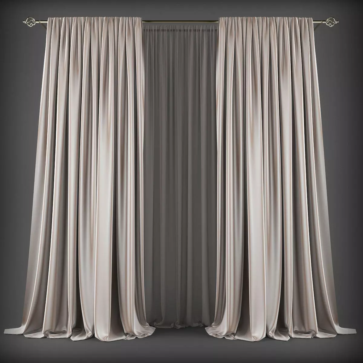 Curtains pair of Low-poly 3D model_0