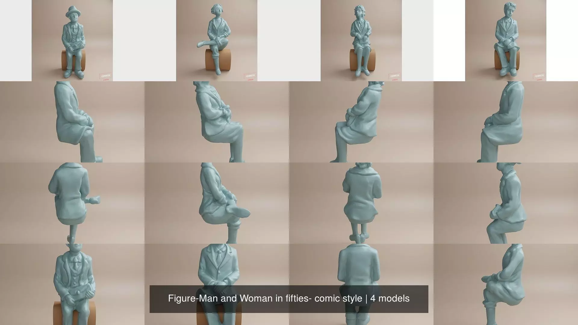 Figure-Man and Woman in fifties- comic style 3D Model Collection_0