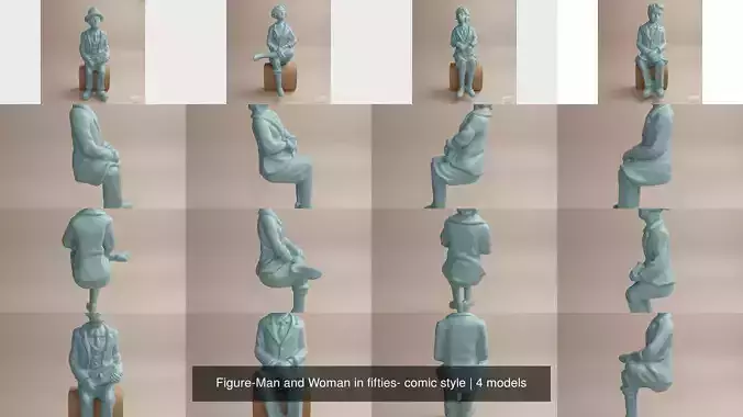 Figure-Man and Woman in fifties- comic style 3D Model Collection