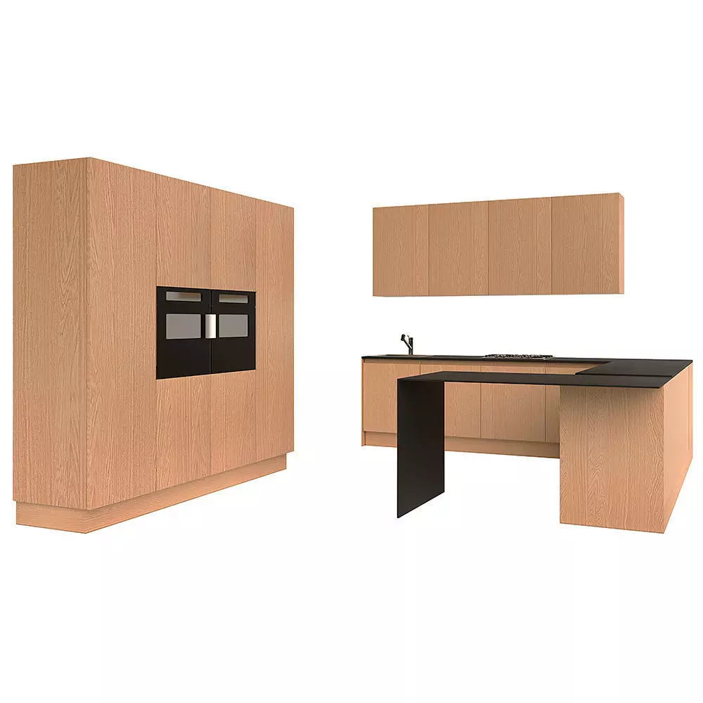 Kitchen with cabinets and counter tops 3D model_0