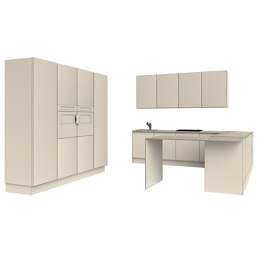 Kitchen with cabinets and counter tops 3D model_2