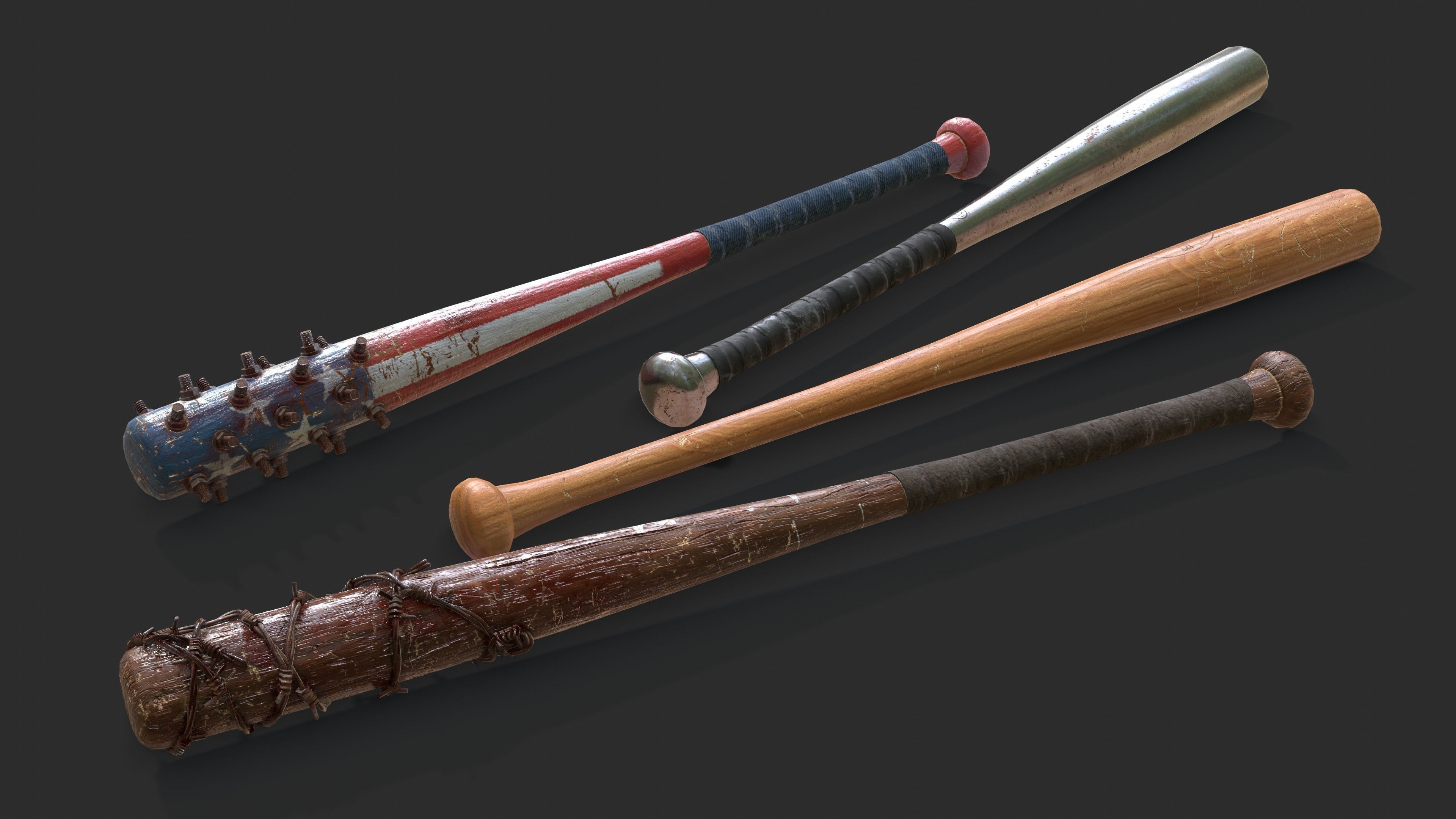 Baseball Bats Assets 01 Low-poly 3D model_4