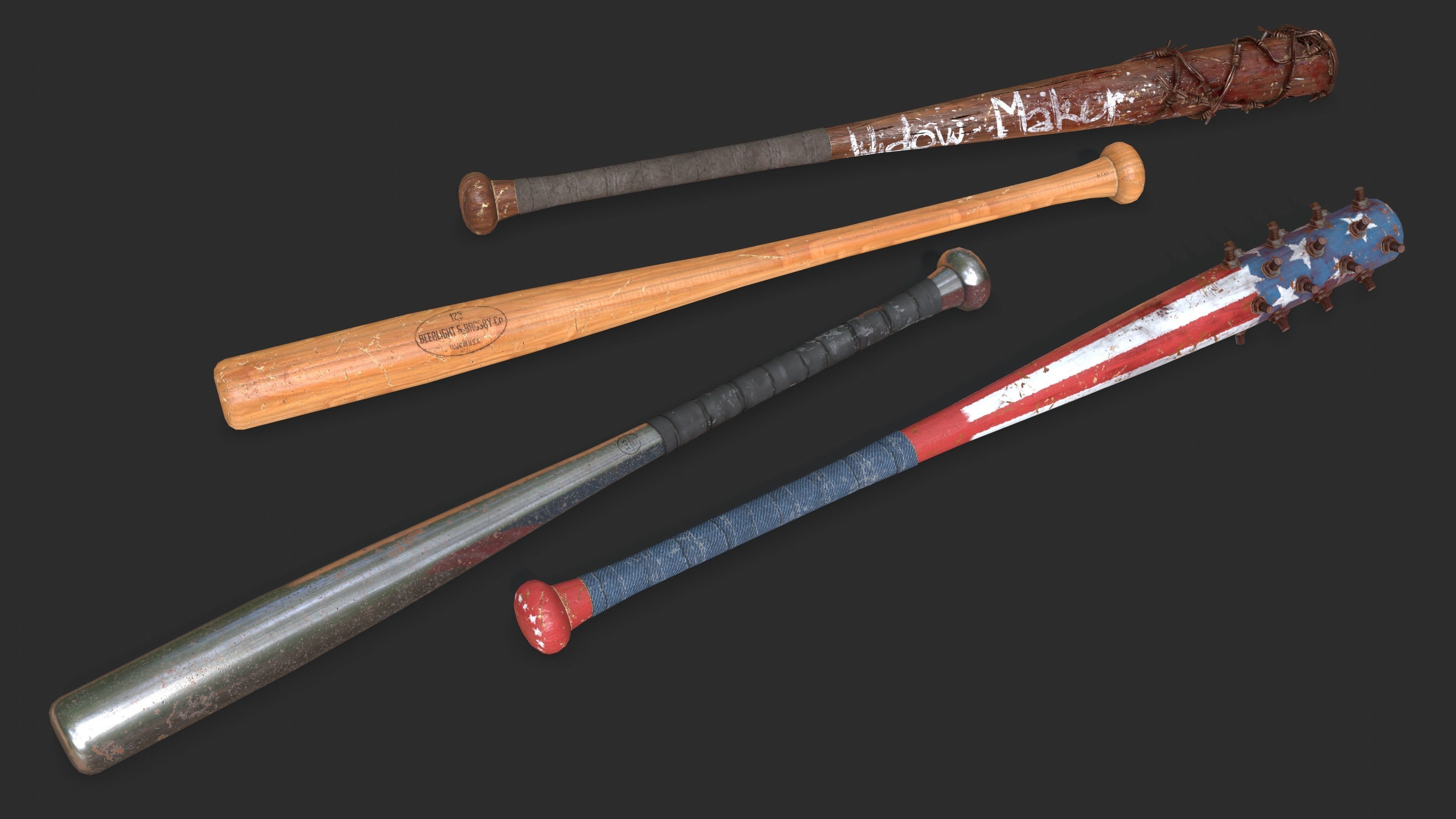Baseball Bats Assets 01 Low-poly 3D model_2