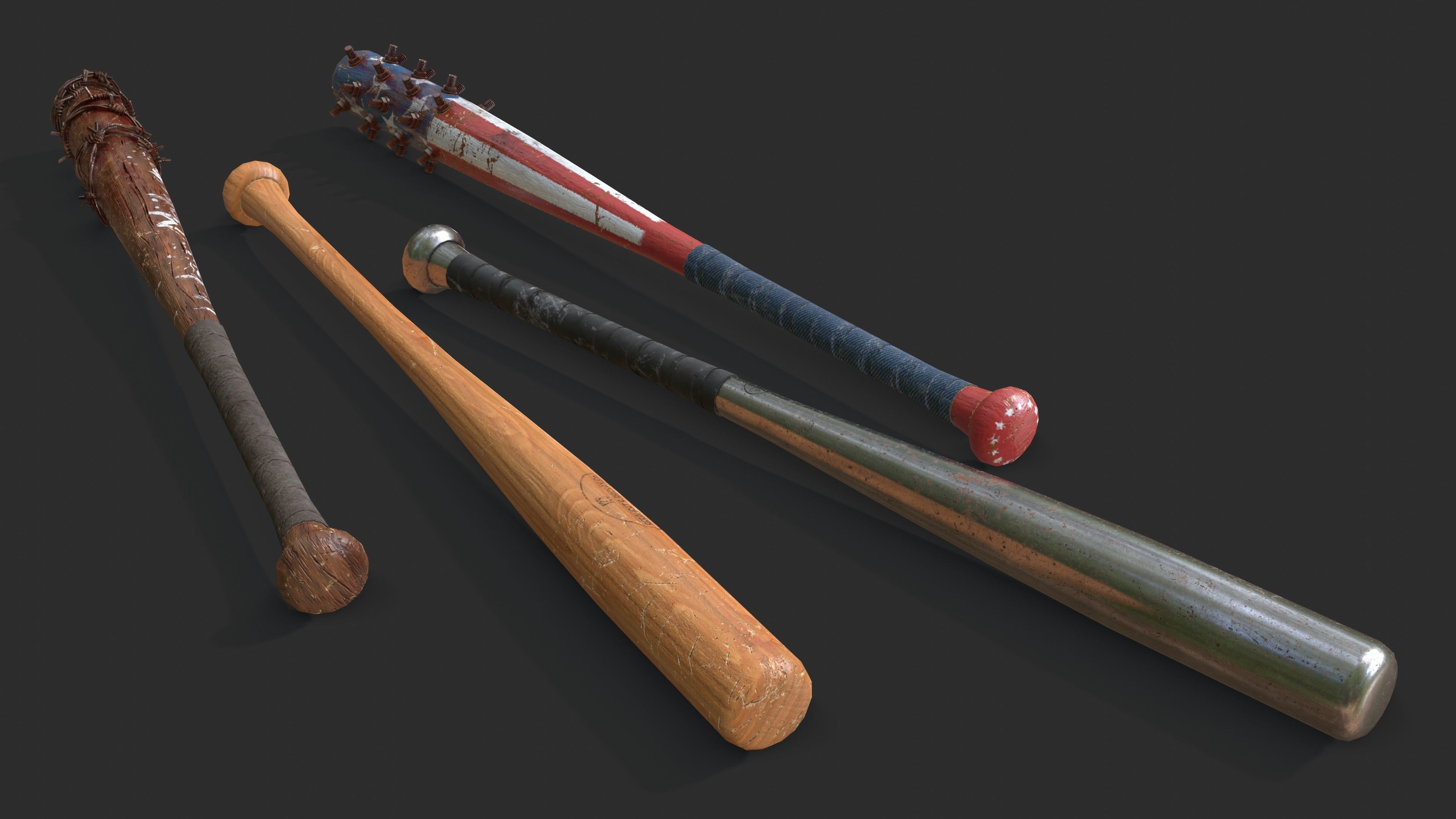 Baseball Bats Assets 01 Low-poly 3D model_5