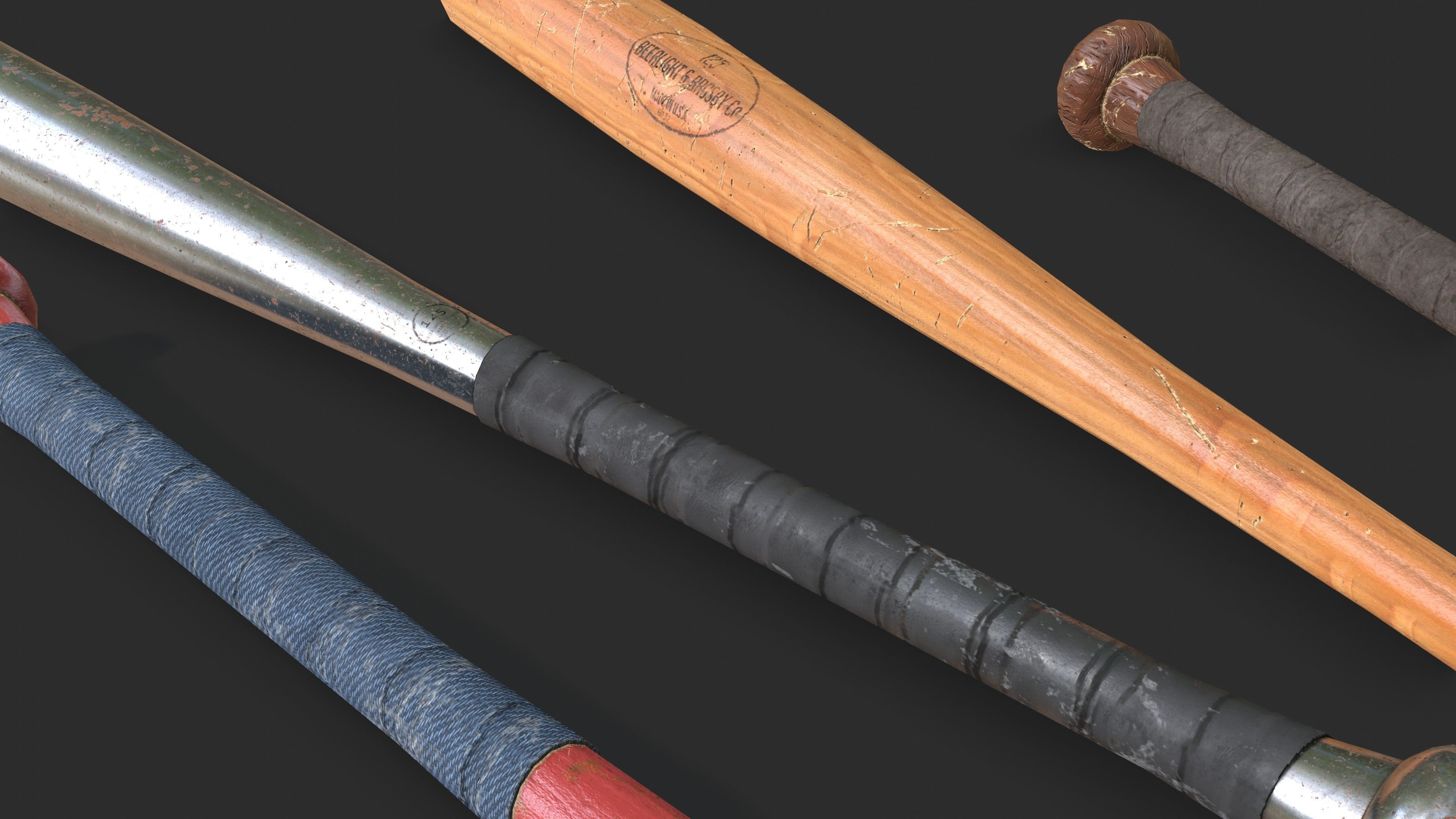 Baseball Bats Assets 01 Low-poly 3D model_10