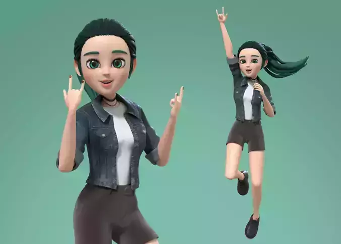 Cartoon Teenager Girl 3D model Rigged  3D model