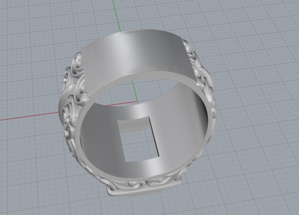 Signet Ring fishes black onyx gemstone 3D print model_12