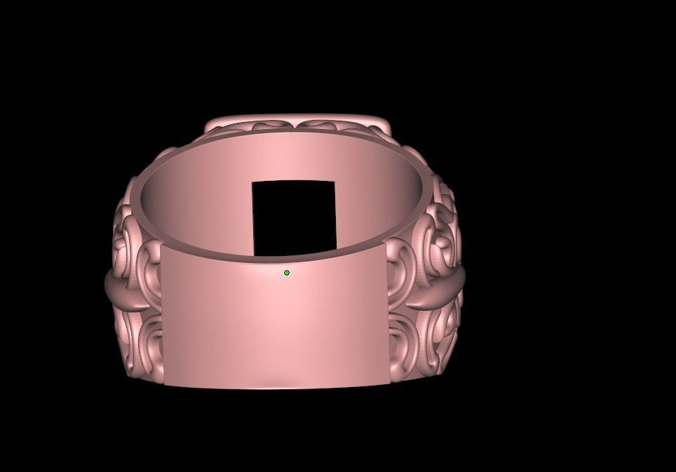 Signet Ring fishes black onyx gemstone 3D print model_7