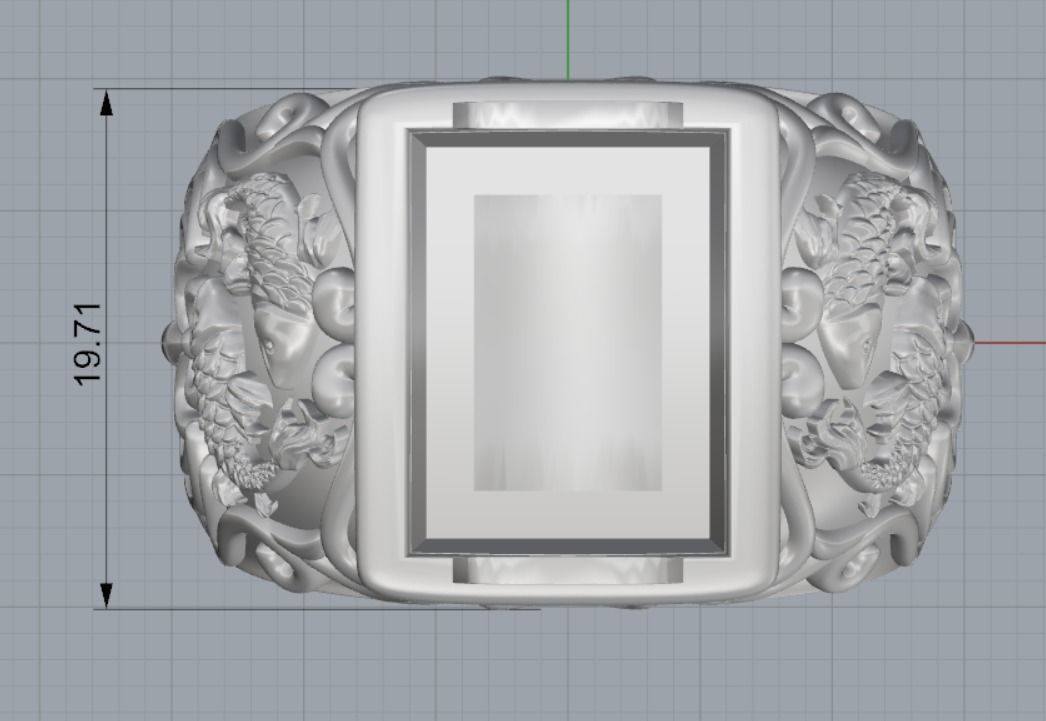 Signet Ring fishes black onyx gemstone 3D print model_8