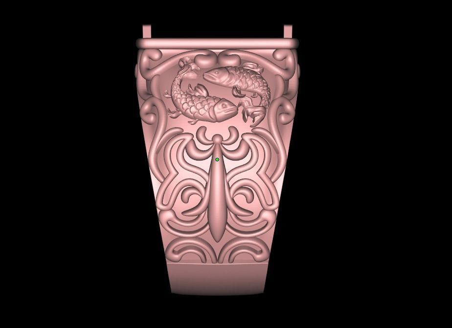 Signet Ring fishes black onyx gemstone 3D print model_2