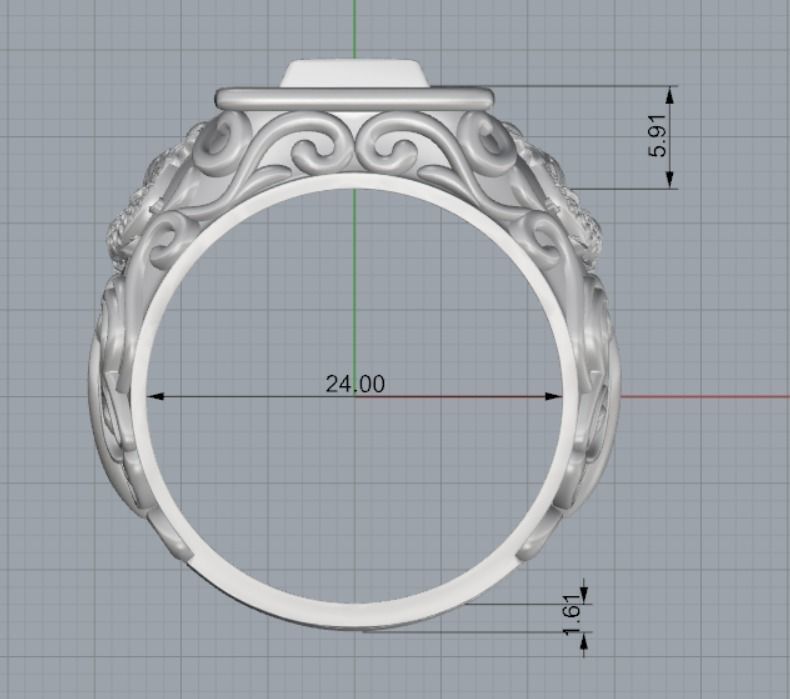 Signet Ring fishes black onyx gemstone 3D print model_9