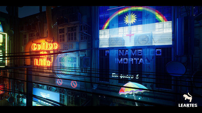 Cyberpunk City Recife Environment Low-poly 3D model 4