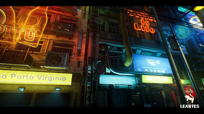 Cyberpunk City Recife Environment Low-poly 3D model 6