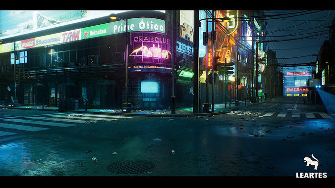 Cyberpunk City Recife Environment Low-poly 3D model 2