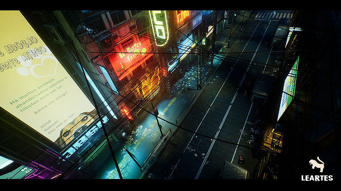 Cyberpunk City Recife Environment Low-poly 3D model 7