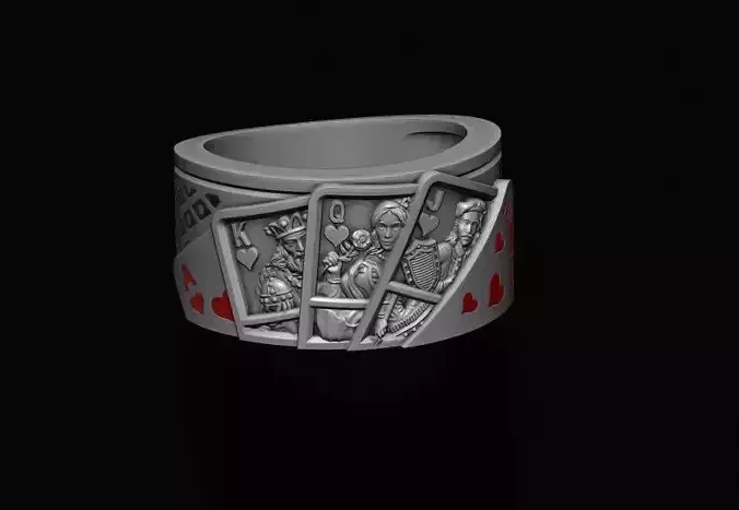 Pair of hearts playing cards ring 3D print model