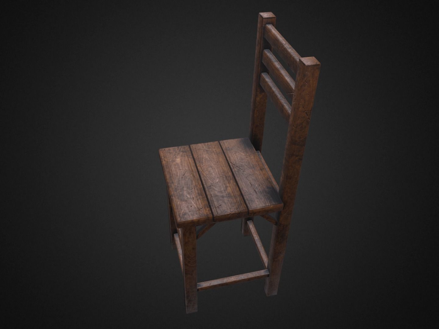 Medieval Table and  3 Chairs Low-poly 3D model_9