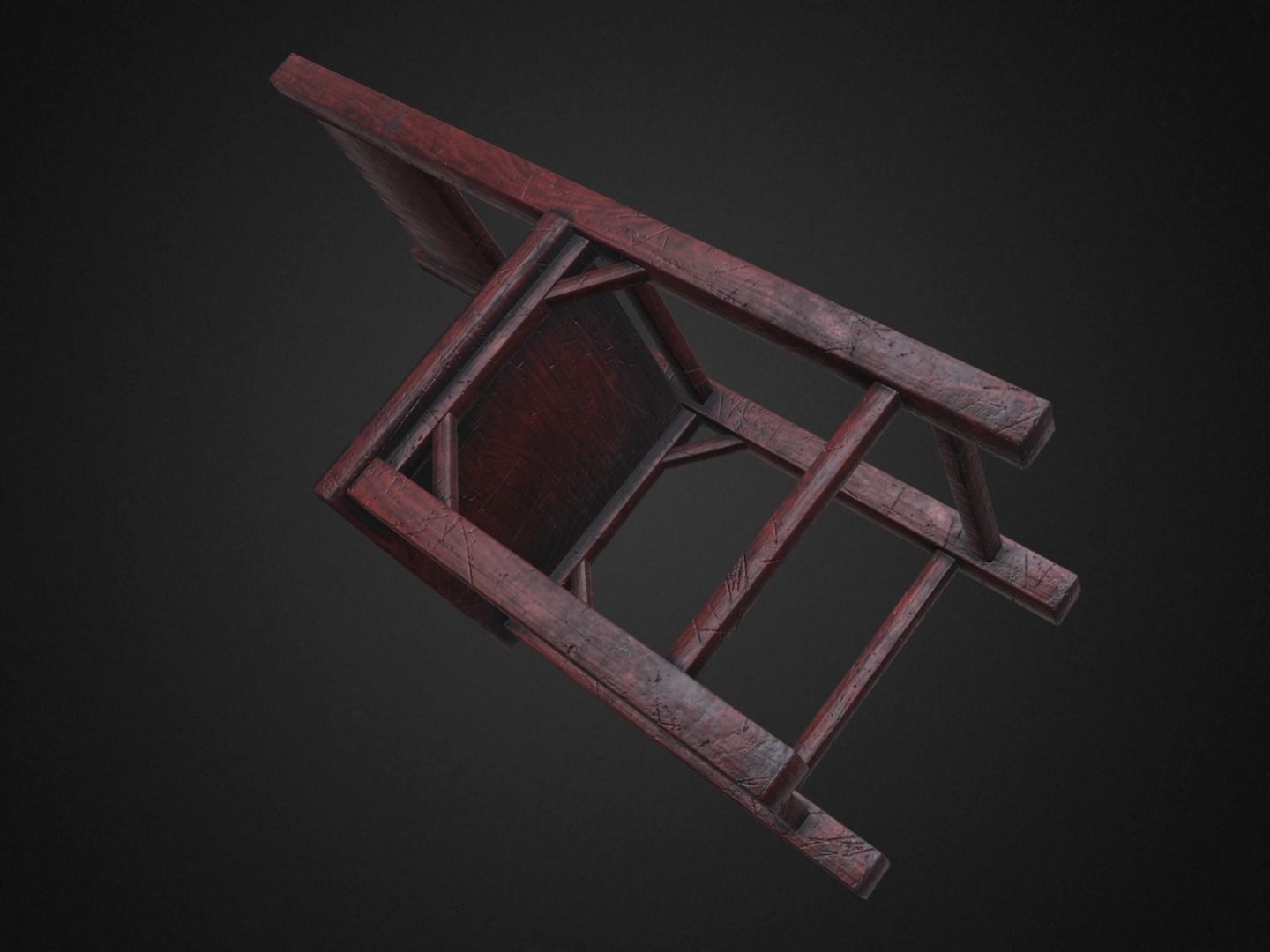 Medieval Table and  3 Chairs Low-poly 3D model_16