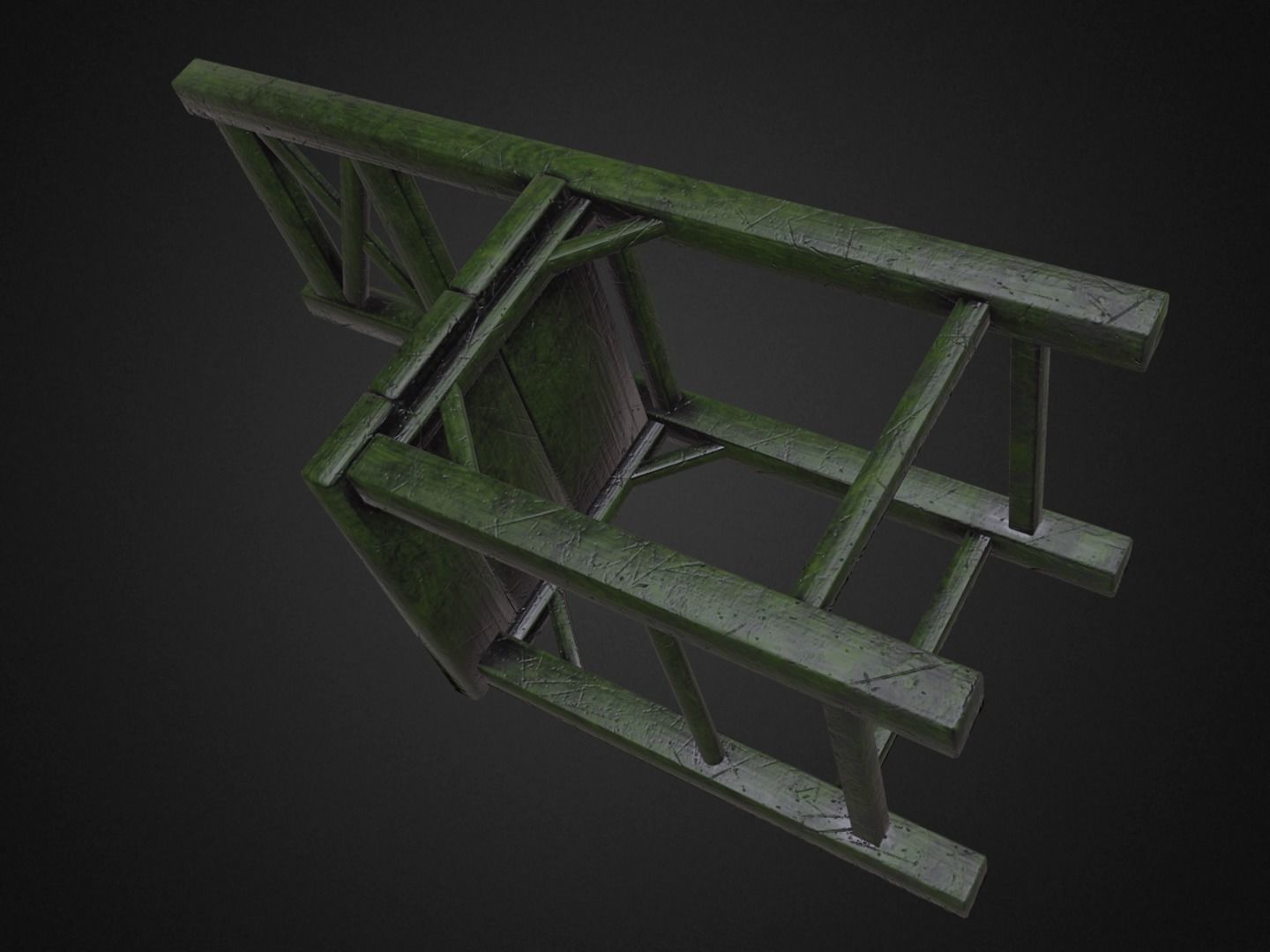 Medieval Table and  3 Chairs Low-poly 3D model_12