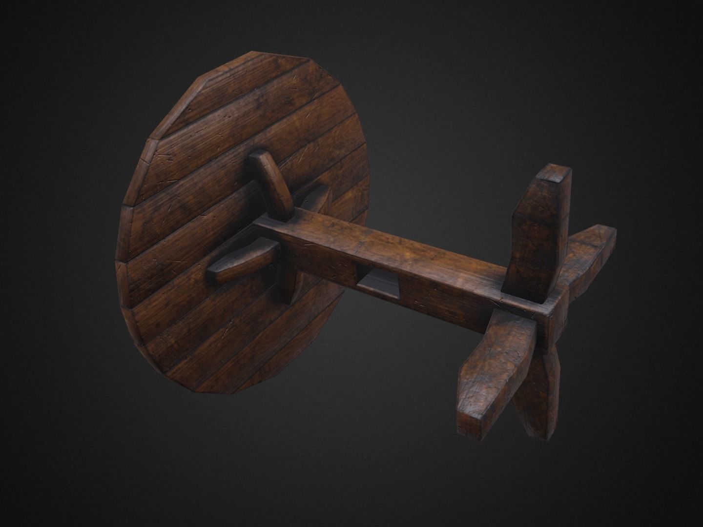 Medieval Table and  3 Chairs Low-poly 3D model_18