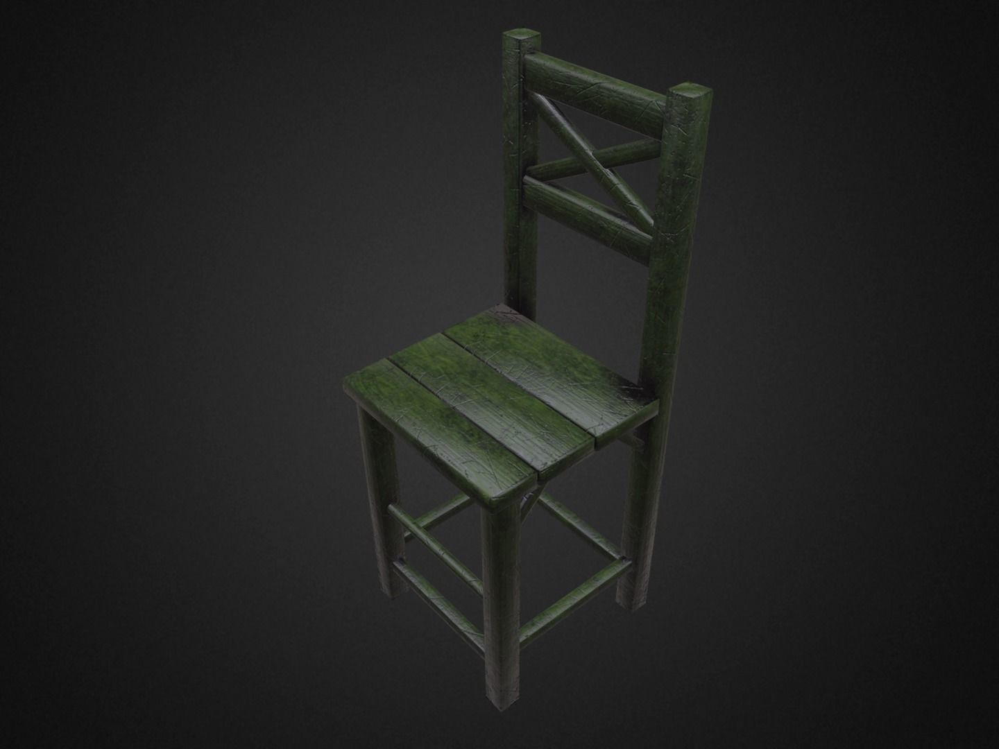 Medieval Table and  3 Chairs Low-poly 3D model_11