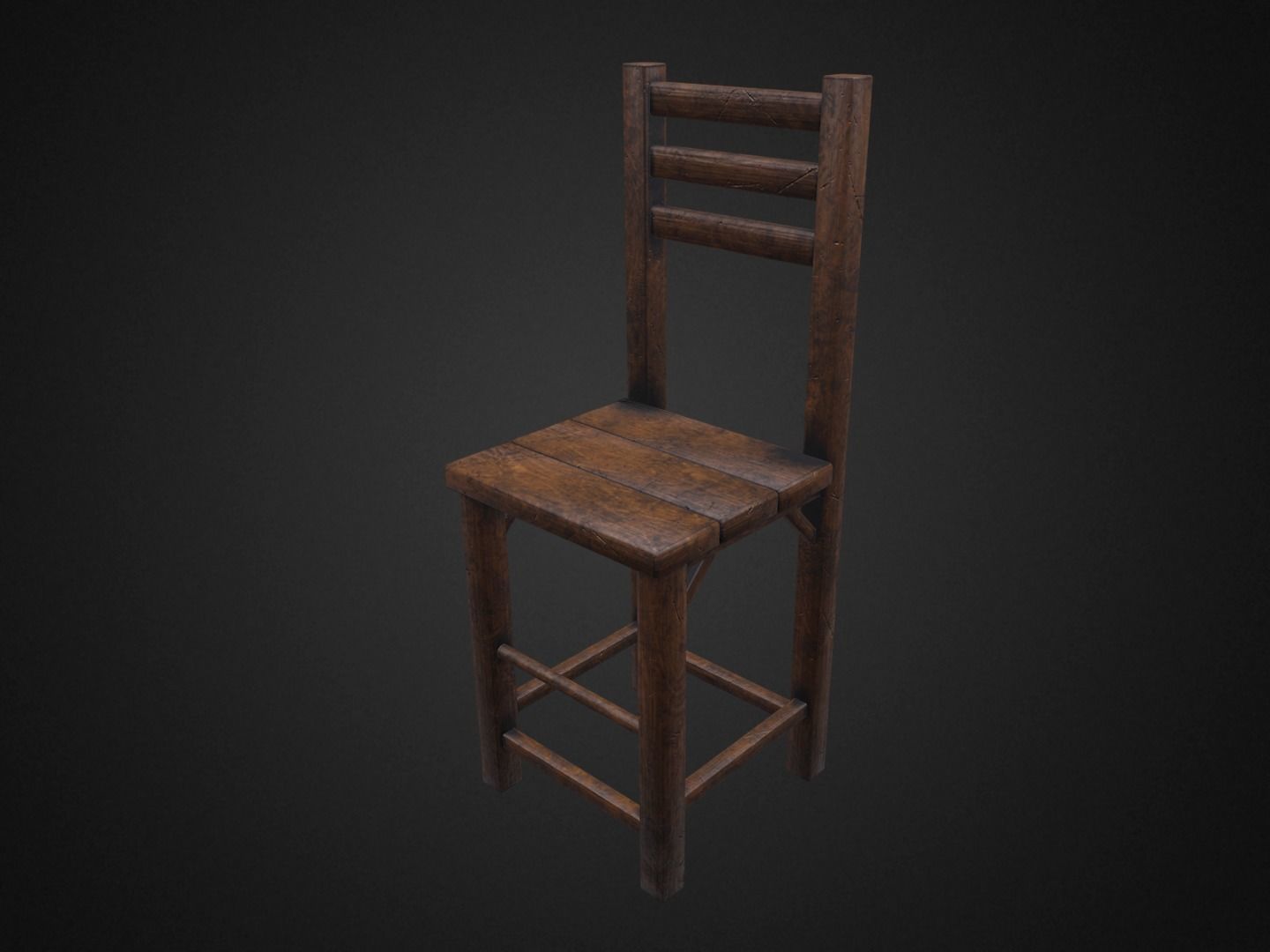 Medieval Table and  3 Chairs Low-poly 3D model_10