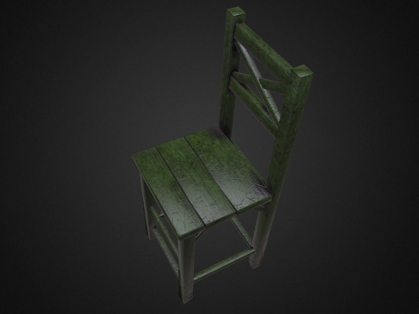 Medieval Table and  3 Chairs Low-poly 3D model_13