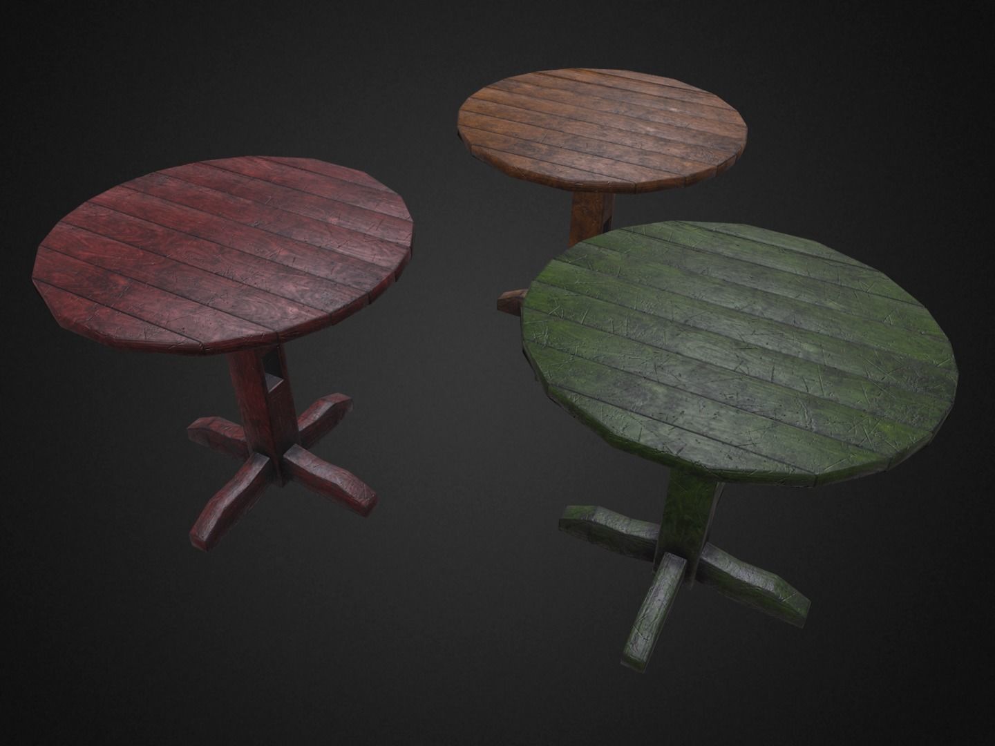 Medieval Table and  3 Chairs Low-poly 3D model_7