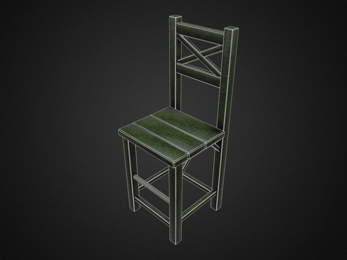 Medieval Table and  3 Chairs Low-poly 3D model_20