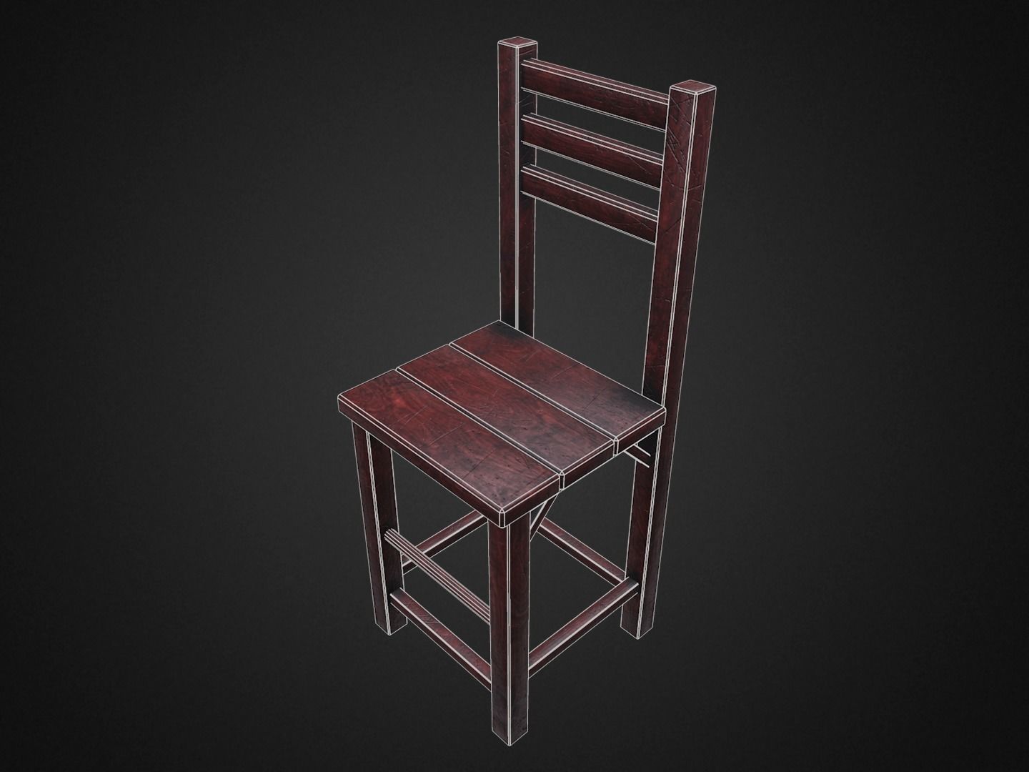 Medieval Table and  3 Chairs Low-poly 3D model_21